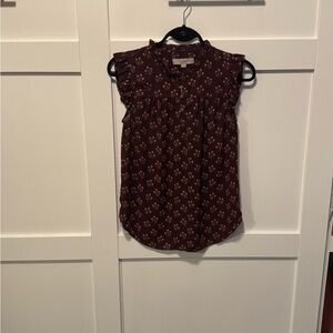LOFT Floral Ruffle Sleeve Blouse - Dark Brown